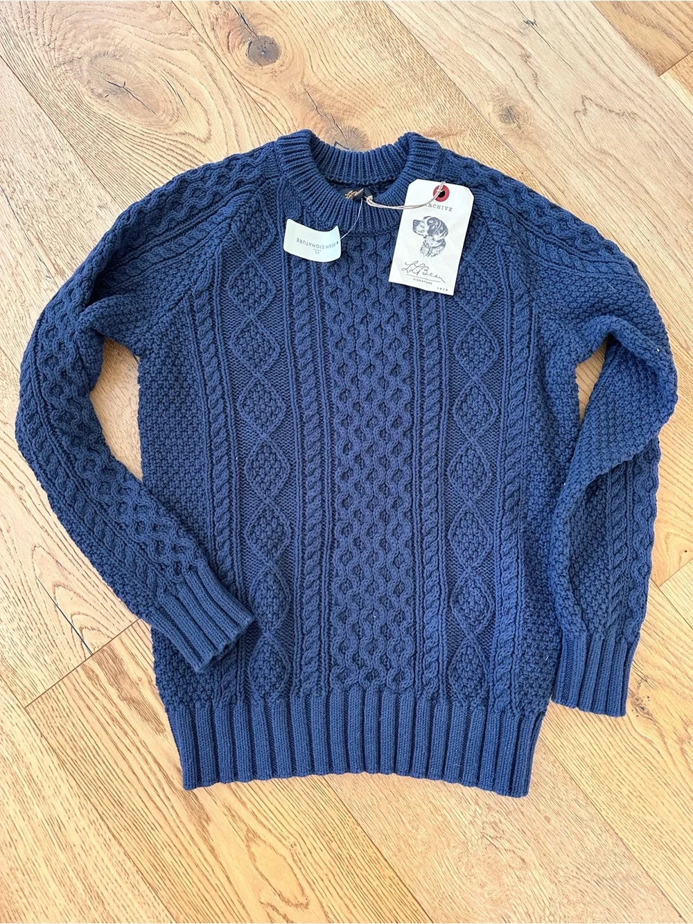 Men's LLbean Navy Cable Knit Crewneck Sweater